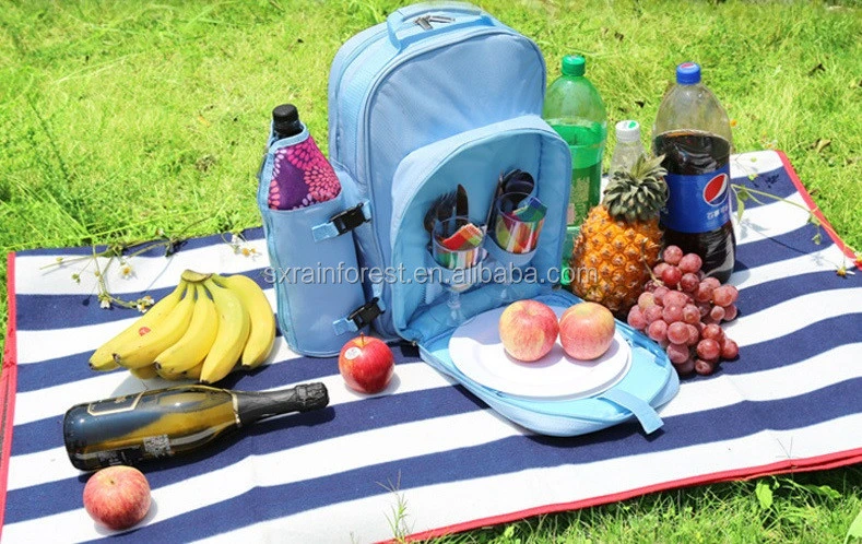 Custom Camping Bag 4 persons Picnic Backpack with Tableware and Wine Bottle Holder