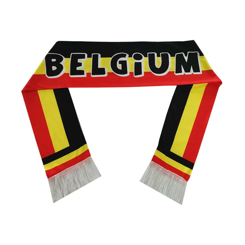 custom design knitted polyester Belgium football scarf digital printing fans scarf 15*135cm