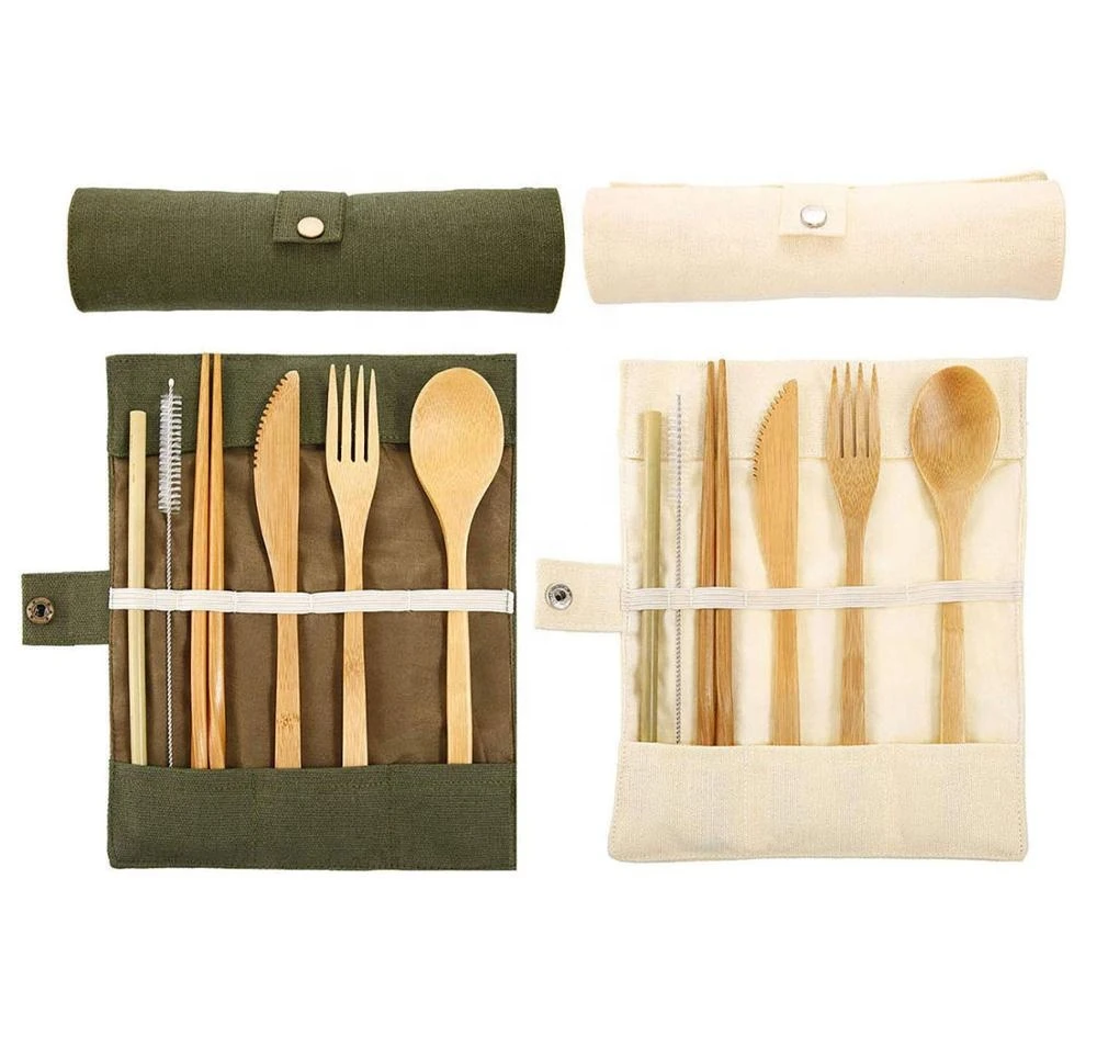 Custom Eco Friendly Reusable Wholesale Bamboo Cutlery Travel Set Cloth Napkin