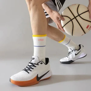 Custom Knit Cotton Basketball Crew Socks with Stripes Customized Sports Breathable Professional Terry Sports Socks