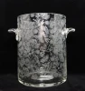 custom large etched glass ice bucket with shot glass holder and handle
