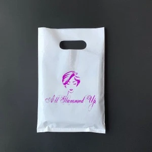 Custom logo design printing die cut handle bag plastic shopping bag