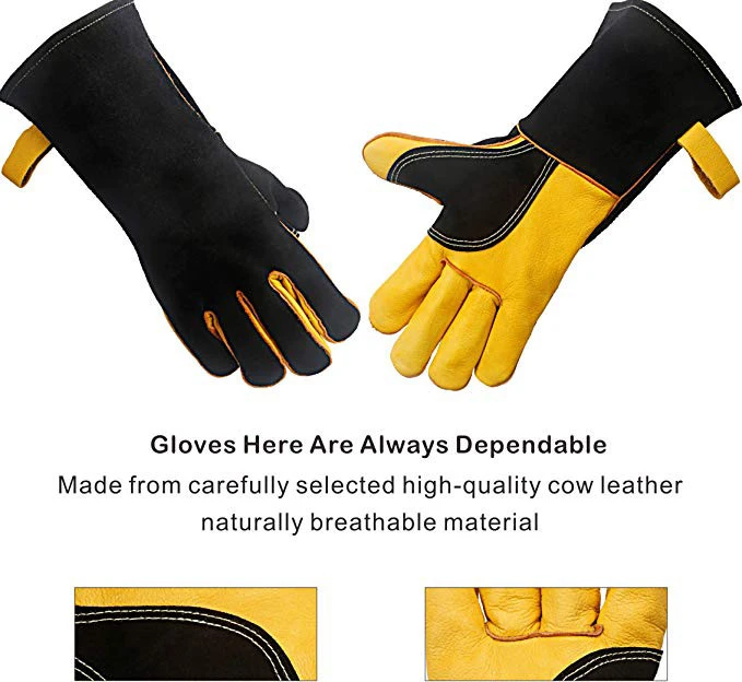 Custom Logo Fire Resistant Cow Split Leather Welding Gloves / Protective Hand Welding Gloves