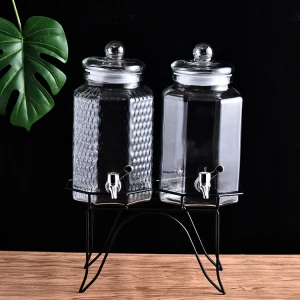Customizable Large Size Food Juice Grade Beverage Glass Dispenser With Tap With Metal Stainless Stand