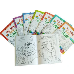 Customized painting children coloring book with pencil and crayon
