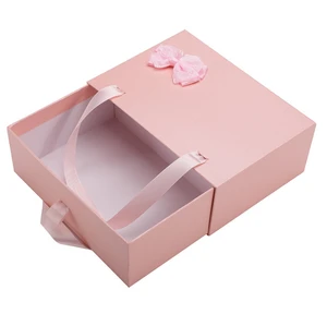Customized two color printing ribbon tie decoration drawer box with pull-out tray for wedding