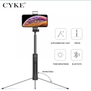 CYKE Bluetooth Phone Selfie Stick with Tripod Led Fill Light Selfie Monopod Wireless remote Extendable Youtube Live bracket