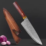 Damascus Meat Cleaver  Knife Custom Handmade Damascus Steel Kitchen Chefs Knife with Leather Sheaths