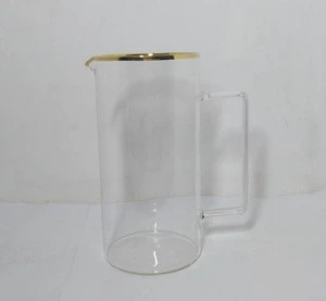 decorative high borosilicate glass drinking coffee water pitcher with gold rim