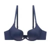 Deep U shaped ultra low cut halter convertible multi way cleavage v push up bra for women