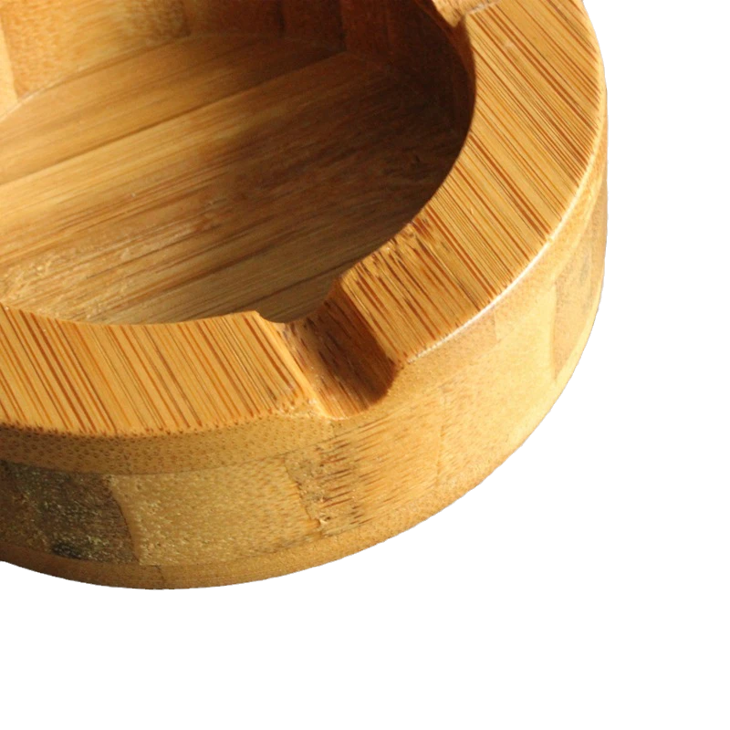Delicate simple round wooden bamboo ashtray