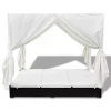 Deluxed Canopy Garden Pool Side Rattan Sunbed with Double Adjustable Sun Loungers with Waterproof Cushions and Curtains