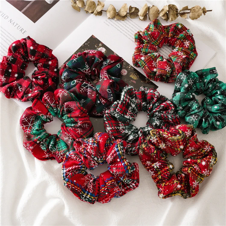 Double Sided Winter Snowflake Style Christmas Velvet Hair Scrunchies New Year Novelty Bow Ties for Finland
