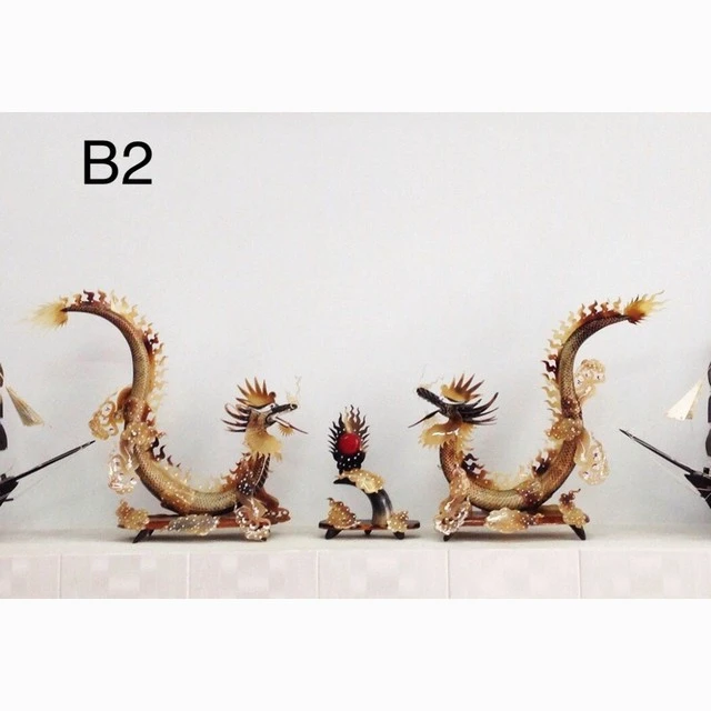 Dragon and cloud design horn craft, handmade carved horn statues from vietnam now on sale