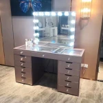 Dressing Table Bedroom Furniture Wood Bedroom Sets Smart LED Panel Vanity Table Glass Top Hollywood Full Mirror Mdf+mirror + LED