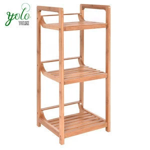 Eco Friendly 3 Tiers Free Standing Tower Rack,Storage Space Saver Bookcase,Wooden Bathroom Shower Corner Shelf