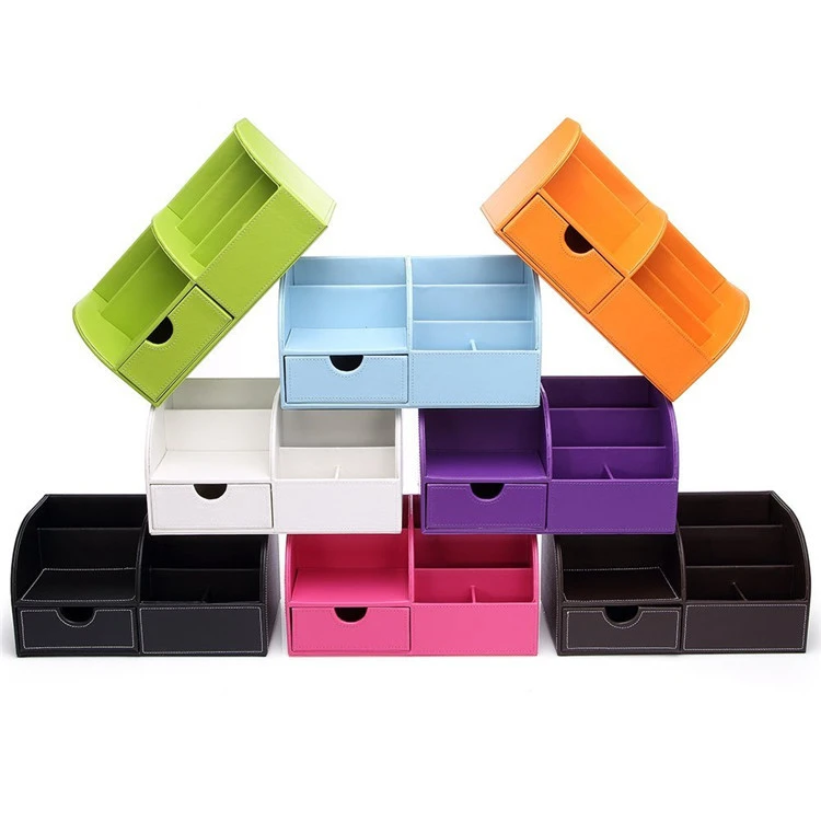 Eco Friendly 7 Storage Compartments PU Leather Office Desktop Stationery Organizer