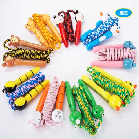 factory High Quality Cute Wooden Handle Animal Kids Skipping Rope Children Jumping Rope Students Toy