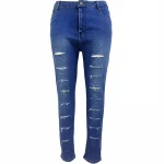 Factory supplier High waist women blue jeans custom womens jeans distressed women jeans