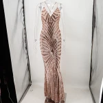 Fashion Quality Apricot Sequin Evening Dresses Luxurious Party Women Cheap Bandage V-Neck Evening Dress