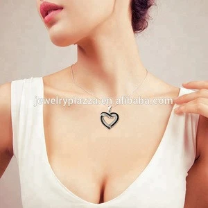 Fashion Sterling Silver Jewelry ,Pure 925 Sterling Silver Black Stone Heart Shaped Necklace For Women And Girls