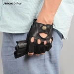 Fashion Style Men Genuine Deerskin Gloves Black Half Finger Mittens Outdoor Sport Driving Glove