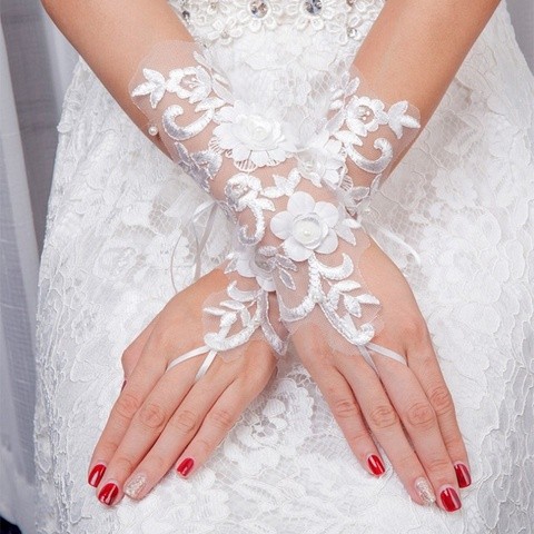 Fashion wedding gloves Bride Longer Gloves Beads Rhinestone Lace Fingerless Weddings Gloves