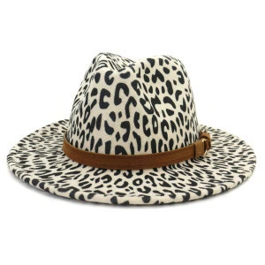 Fashionable woollen jazz hat fashionable  Autumn winter new leopard print wool top hat jazz hat for women men Fedora Hats