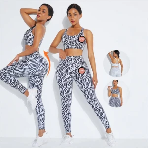 Fast Shipping Zebra Printed Womens Yoga Set Fitness Apparel Workout clothing