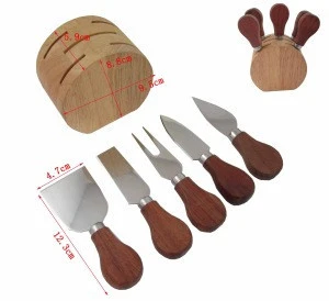 FDA Rubber Wood Block 4pcs Cheese Knife Set