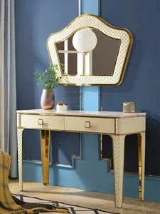 FO480  italian Modern golden Dresser without Mirror Stool Set Furniture Bedroom Dressing Table