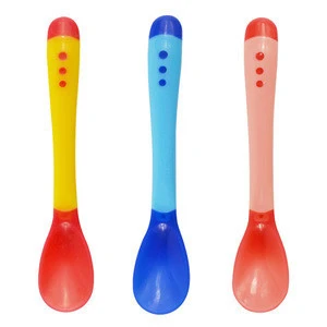 food grade silicone plastic baby spoon , baby fork, temperature sensing kid spoon and fork.
