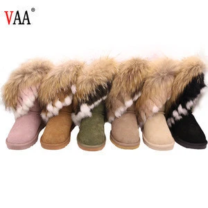 Free Samples Hot Sale Winter Manufacturer Trendy Three Color Racoon Fur Women Snow Boots, Ladies Top Quality Winter Half Boots