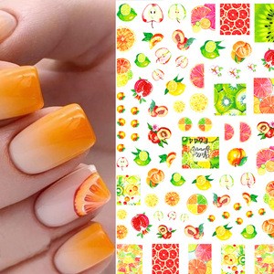 Free Shipping New Foil Transfer Paper Nail Sticker 3D Adhesive Sticker Color Fruit Summer Beach Flower Nail Art Decoration