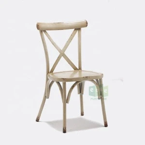 French style stackable cross back Industrial metal chair aluminum retro finish