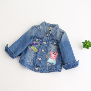 Girls Denim Jackets Kids Girls Embroidered Pig Outwear Baby Girl Fashion Cartoon Coats 2017 Babies Autumn Clothing