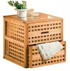 grid solid oiled walnut wood storage laundry chest with two drawers