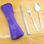 H177 Custom Portable Multi Colour Eco FriendlyTableware Reusable Outdoor Flatware Sets Stainless Steel Chopsticks Spoon Fork Set