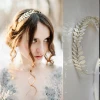 Handmade Cluster Metal Leaves Headband With Ribbon For Wedding Bridal Hair Accessories