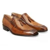 Handmade Tan Color Genuine Leather Formal Loafer Shoes With Tassel For Men