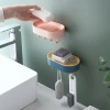 High Quality Detachable Wall-mounted Drain Soap Box Holder Bathroom Free Perforation Plastic Wall Hanging Soap Box With Hook