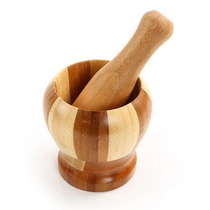 High Quality Handmade bamboo Mortar and Pestle with FDA certificate