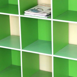 high quality melamine chipboard kids wooden display 9 cube bookcase