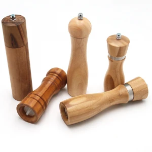High quality wood grinder 8 6 inch adjustable acacia wooden ceramic core spice manual mills salt and pepper mill set