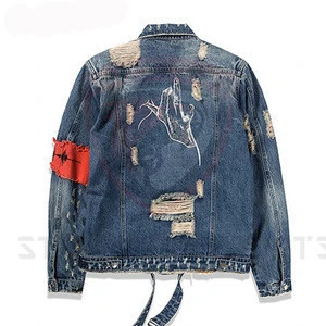 highly quality 100% cotton custom logo men denim jacket 2018 wholesale jeans bomber jacket