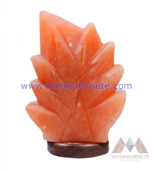 Himalayan Natural Rock Salt Crystal Carved in Leaf Shape Salt Lamp