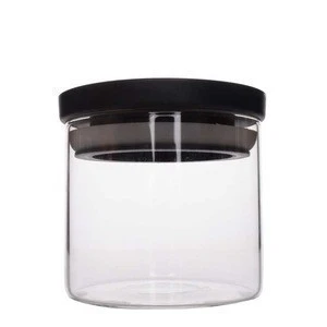HOT 400ml selling small glass airtight storage lucid jar with black plastic lid