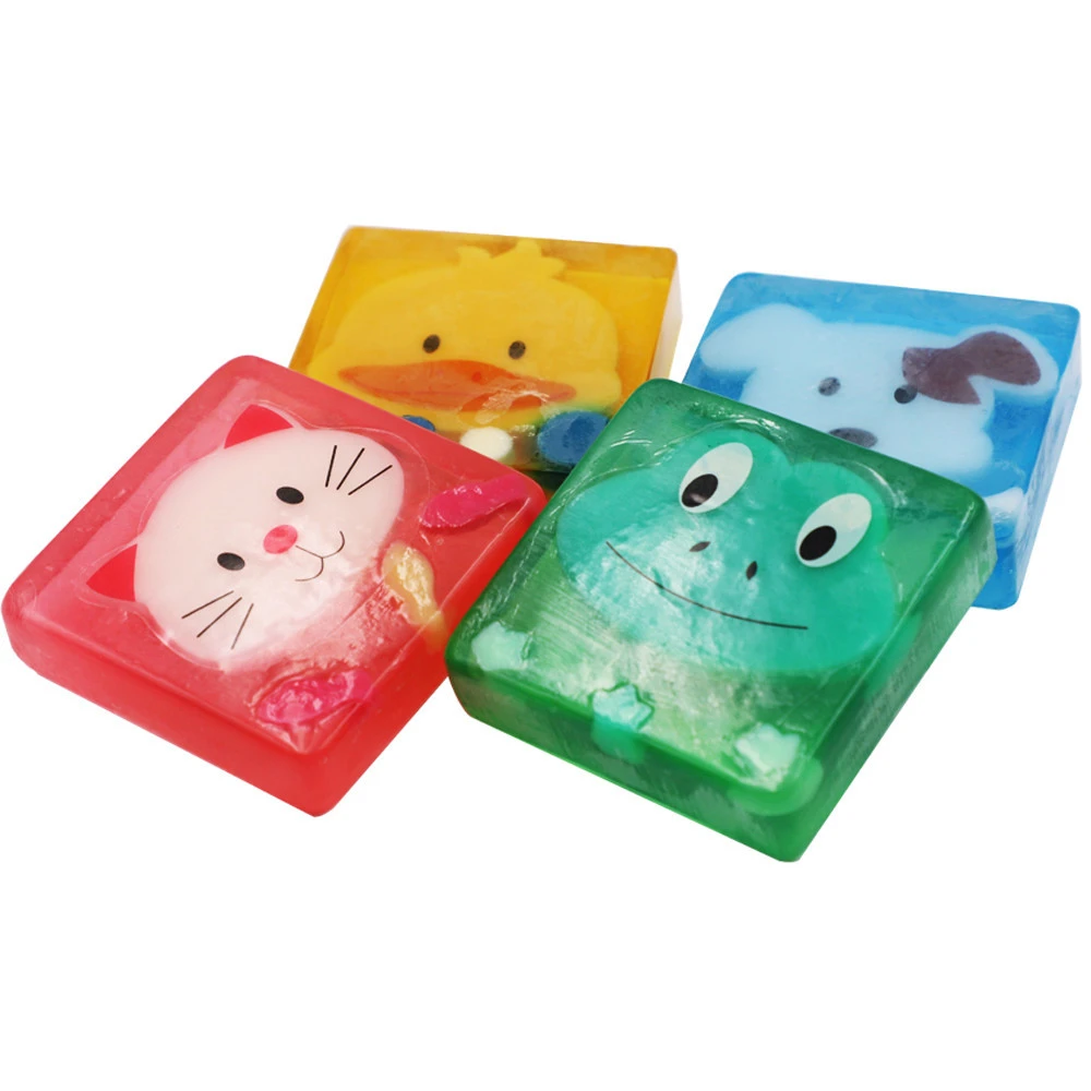Hot sale cute animal shape jelly crystal cartoon soap cat dog duck frog bar toilet kids manufacture handmade organic soap