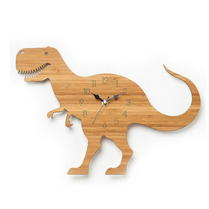 Hot sale eco-friendly dinosaur shape bamboo wood wall clock for kids