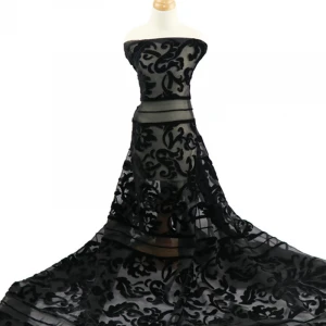 hot sale  high quality  black  flower nylon  silk viscose  georgette  velvet   fabric   for dresses